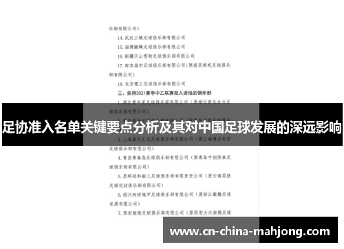 足协准入名单关键要点分析及其对中国足球发展的深远影响