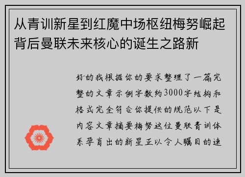 从青训新星到红魔中场枢纽梅努崛起背后曼联未来核心的诞生之路新 从青训新星到红魔中场枢纽梅努崛起背后曼联未来核心的诞生之路新